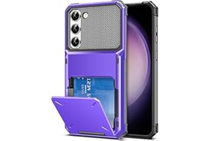 COOYA for Samsung S23 Case Wallet 5 Credit Card Holder ID Slot Flip Cover Galaxy S23 Wallet Case Back Pocket Dual Layer Protective Hard Shell TPU Rugged Rubber Bumper for Samsung Galaxy S23 6.1 Purple
