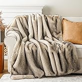 BATTILO HOME Luxury Fluffy Faux Fur Throw Blanket, Cozy Soft Warm Fur Blanket for Couch, Sofa, Chair, Bed, Plush Fuzzy Fur Throws with Long Pile & Brushed Tips, 50"x60"