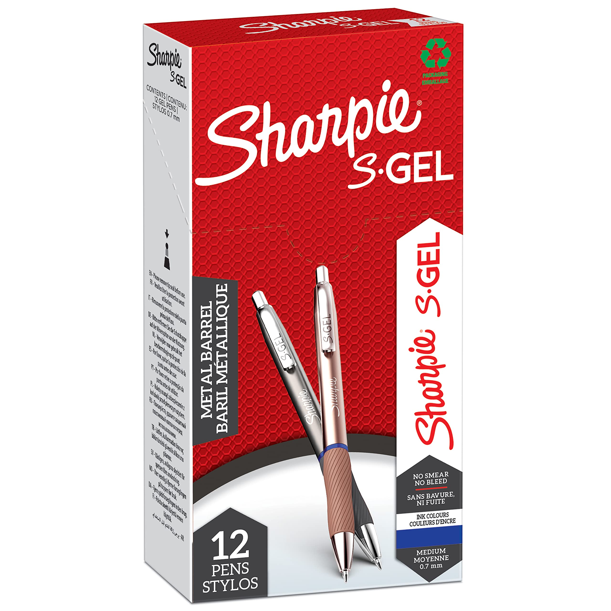 Sharpie S-Gel | Metal Gel Pens | Medium Point (0.7mm) | Steel Grey & Rose Gold | Blue Ink | 12 Count
