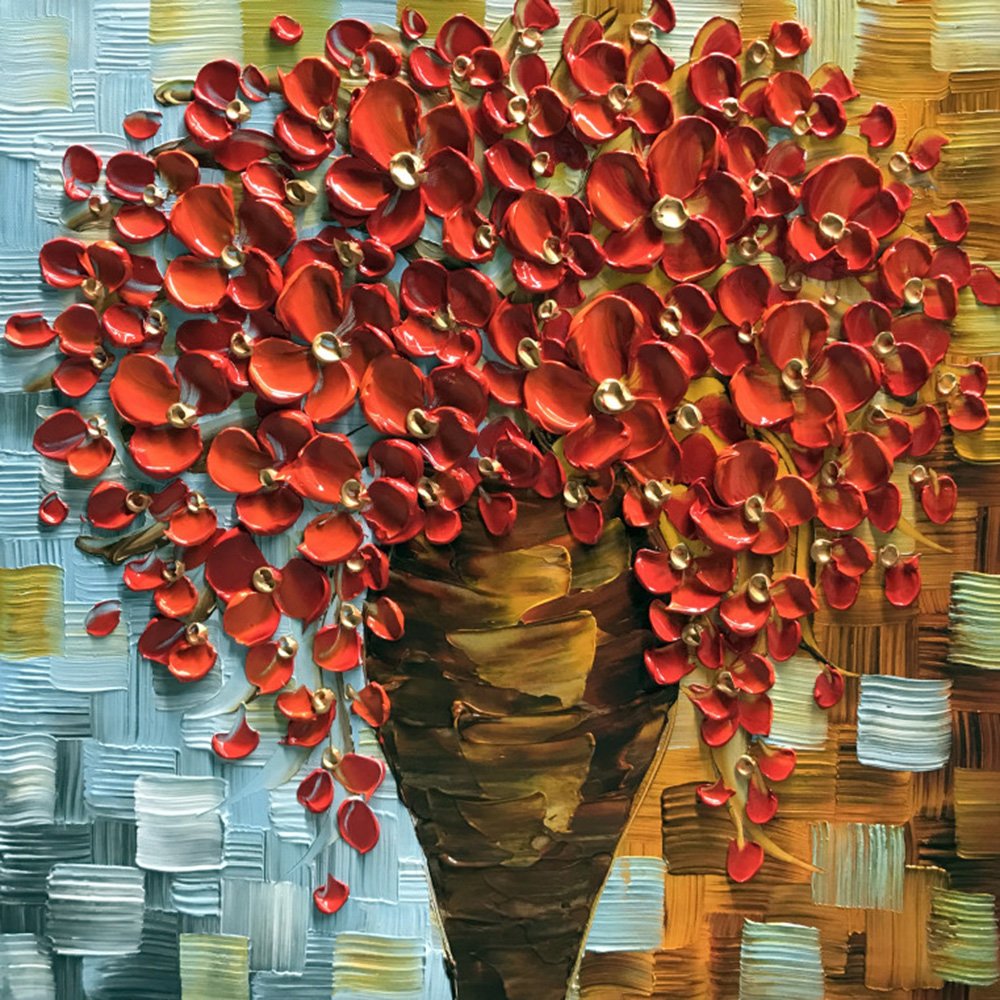 Baccow Oil Paintings 2424 3d Wall Art Red Orange Flower Vases Decorations Blooming Flower Paintings Framed Wall Pictures For Dining Room Bedroom Office Kitchen Walls Buy Online In China At China Desertcart Com Productid