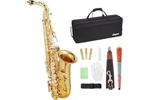 FANCIHABOR Professional Eb Alto Saxophone Beginner Kit: Complete Student Set with Hard Case, Mouthpiece, Cleaning Kit (Rod/Cloth/Gloves), Ready for Band Class & Practice