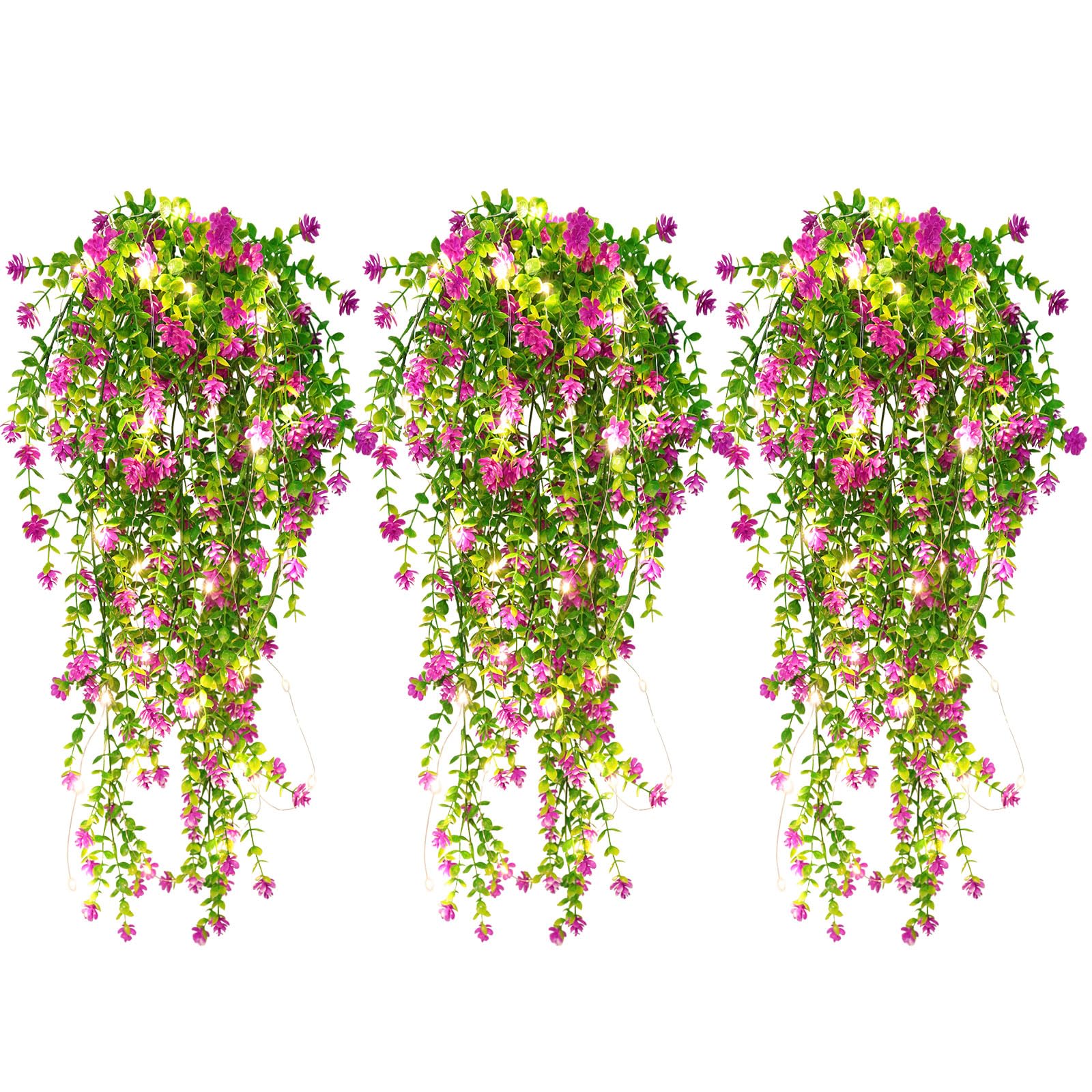 RECUTMS Artificial Hanging Plants Fake Hanging Plant Faux Eucalyptus Leaf Greenery Vine Outdoor UV Resistant Plastic Plants Home Garden Wedding Party Indoor Outdoor Decorations (Fuchsia)