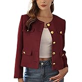 M.Infisavo 2026 Women Tweed Jacket Cropped Blazers Spring Elegant Round Neck Pockets Business Casual Outfit