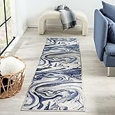 LUXE WEAVERS Marble Collection 497 Blue 2x7 Abstract Marble Swirl Area Rug