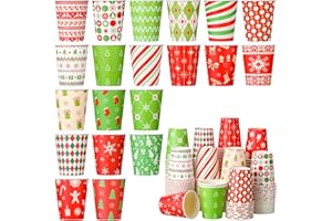 Umigy 200 Pcs Christmas Paper Cups Bulk Xmas Disposable 9 oz Hot Chocolate Coffee Cups Christmas Tree Stockings Gingerbread Candy Snowflakes Santa Claus Drinking Tea Paper for Holiday Party Supplies