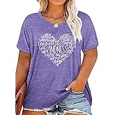 Anbech Womens Plus Size Tops Short Sleeve Casual T-Shirt Kindness Flowers Print Pullover Tunic 1X-5X