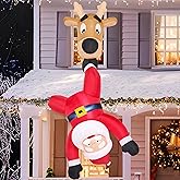 Joiedomi 6 FT Tall Christmas Inflatable Falling Santa with Reindeer Broke Out from Window, Blow Up Xmas Inflatables with Build-in LED for Window Decor, Xmas Party Outdoor Indoor Yard Garden Decoration
