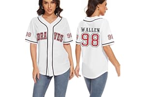 VIVIMENG 98 Baseball Jersey Women Country Vintage Music Shirts Graphic Fan Tshirt Button Down Short Sleeve Tops