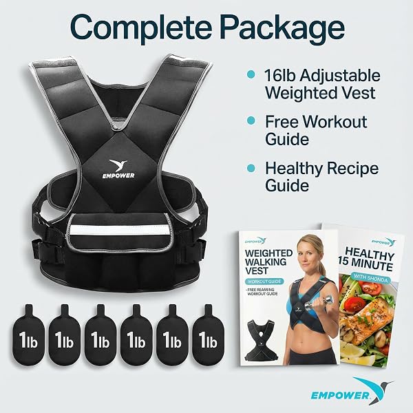 EMPOWER WEIGHTED VEST FOR WOMEN – WORKOUT VEST – FIXED 8LBS OR ADJUSTABLE 10-12-14-16LBS – ADDS RESISTANCE TO STRENGTH TRAINING, RUNNING, WALKING & CARDIO – DESIGNED TO FIT A WOMAN’S BODY