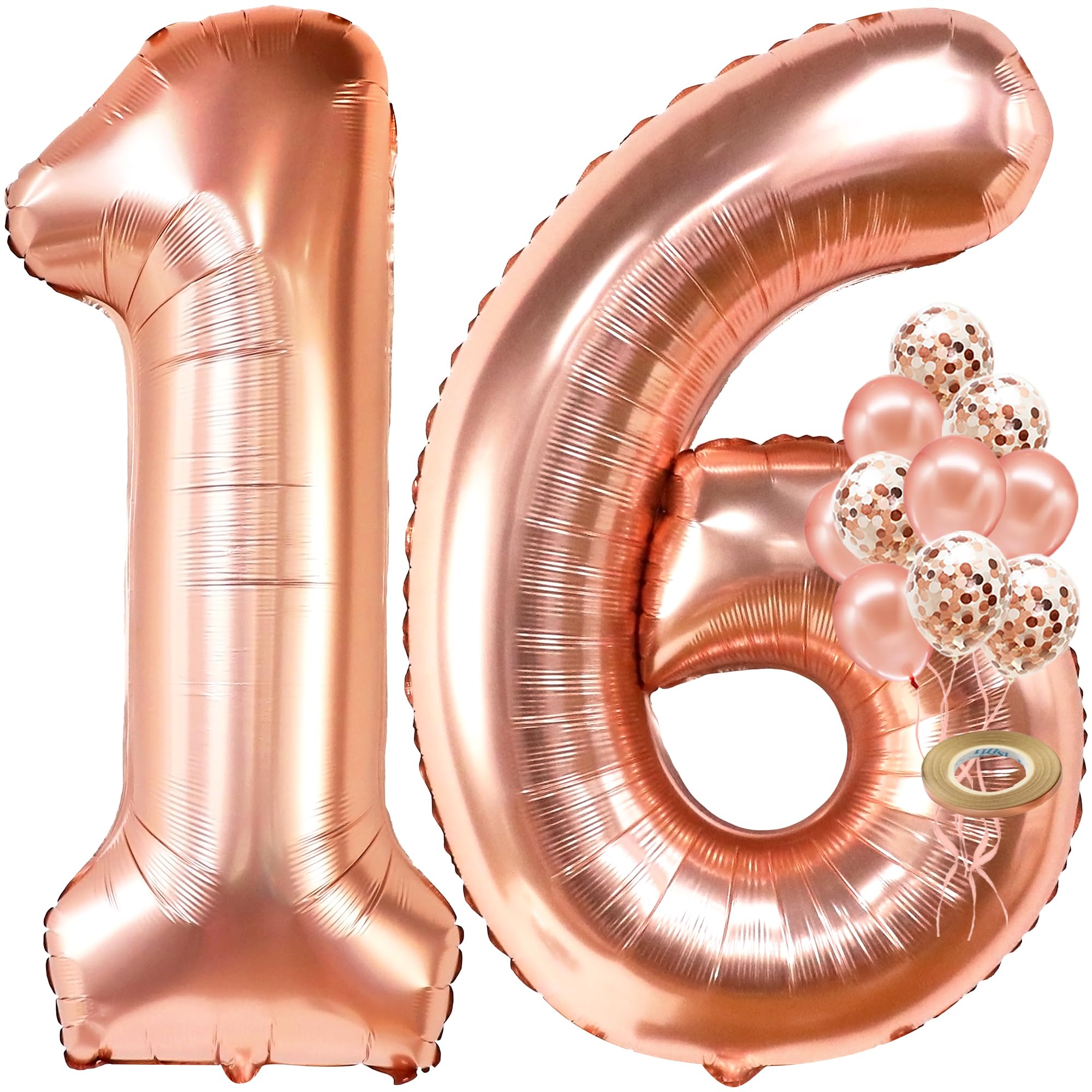 Photo 1 of KatchOn, Rose Gold Sweet 16 Party Decorations - 40 Inch | Rose Gold Sweet 16 Balloons | 16 Rose Gold Balloons Numbers, Confetti Balloons | Birthday Decorations for Girls | Anniversary Decorations
