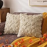 COSIBONO Beige Fall Leaf Throw Pillow Covers 18x18 Inch Set of 2, Soft Faux Fur Ginkgo Patterned Accent Pillow Cases for Couch Sofa Farmhouse Autumn Harvest Holiday Decorations