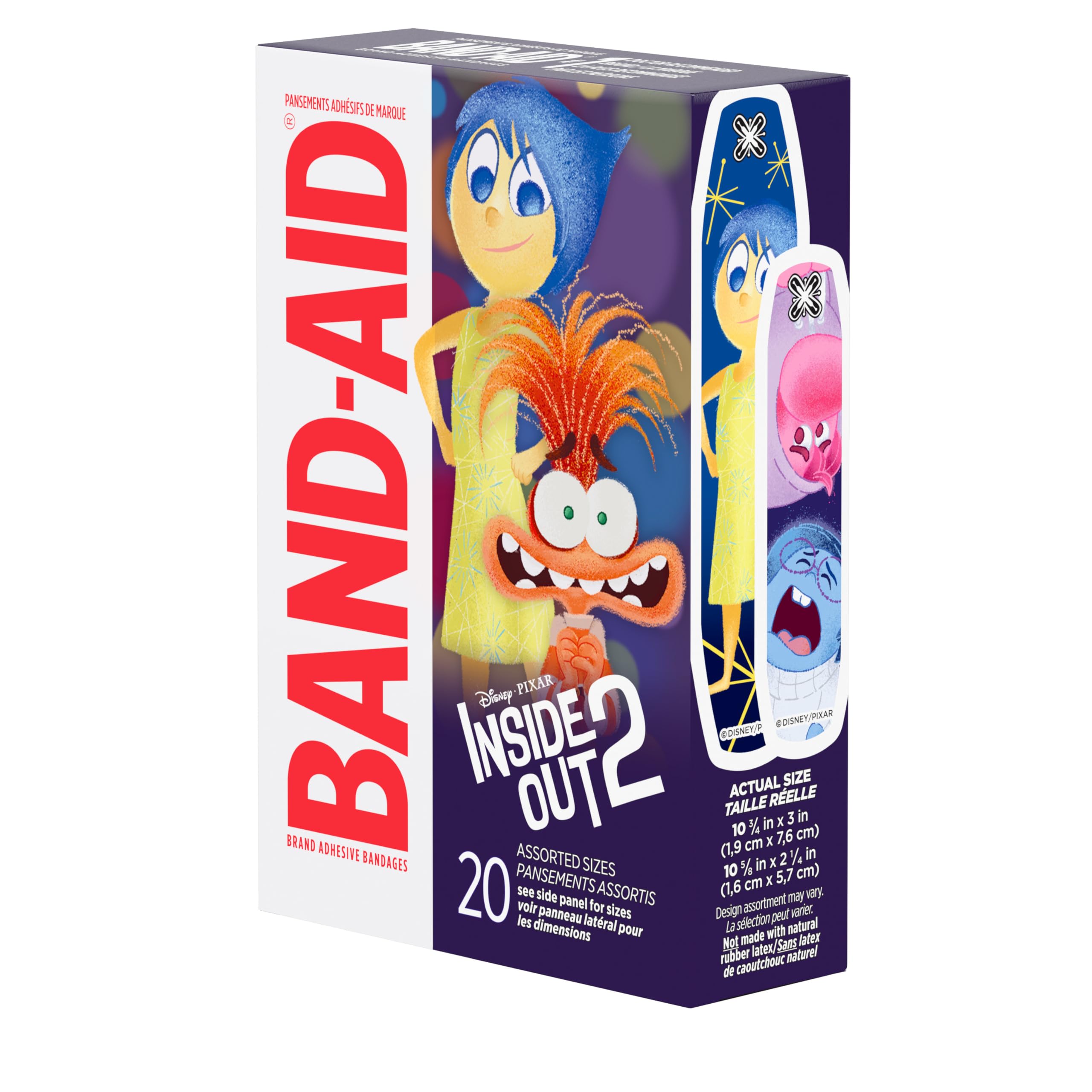 Band-Aid Brand Adhesive First Aid Bandages for Minor Cuts & Scrapes, Wound Care Featuring Disney Pixar's Inside Out Characters, Fun Bandages for Kids & Toddlers, Assorted Sizes, 20 Ct