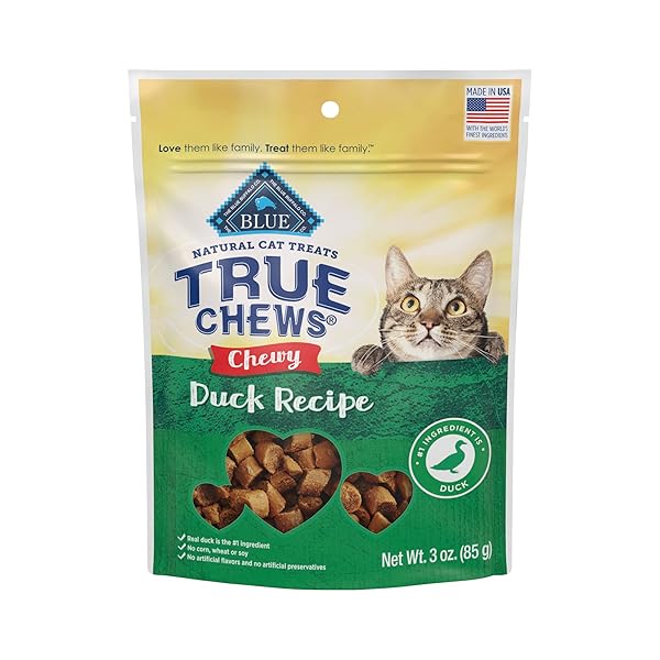 BLUE BUFFALO TRUE CHEWS NATURAL CHEWY CAT TREATS, MADE IN THE USA, DUCK RECIPE, 3-OZ RESEALABLE BAG