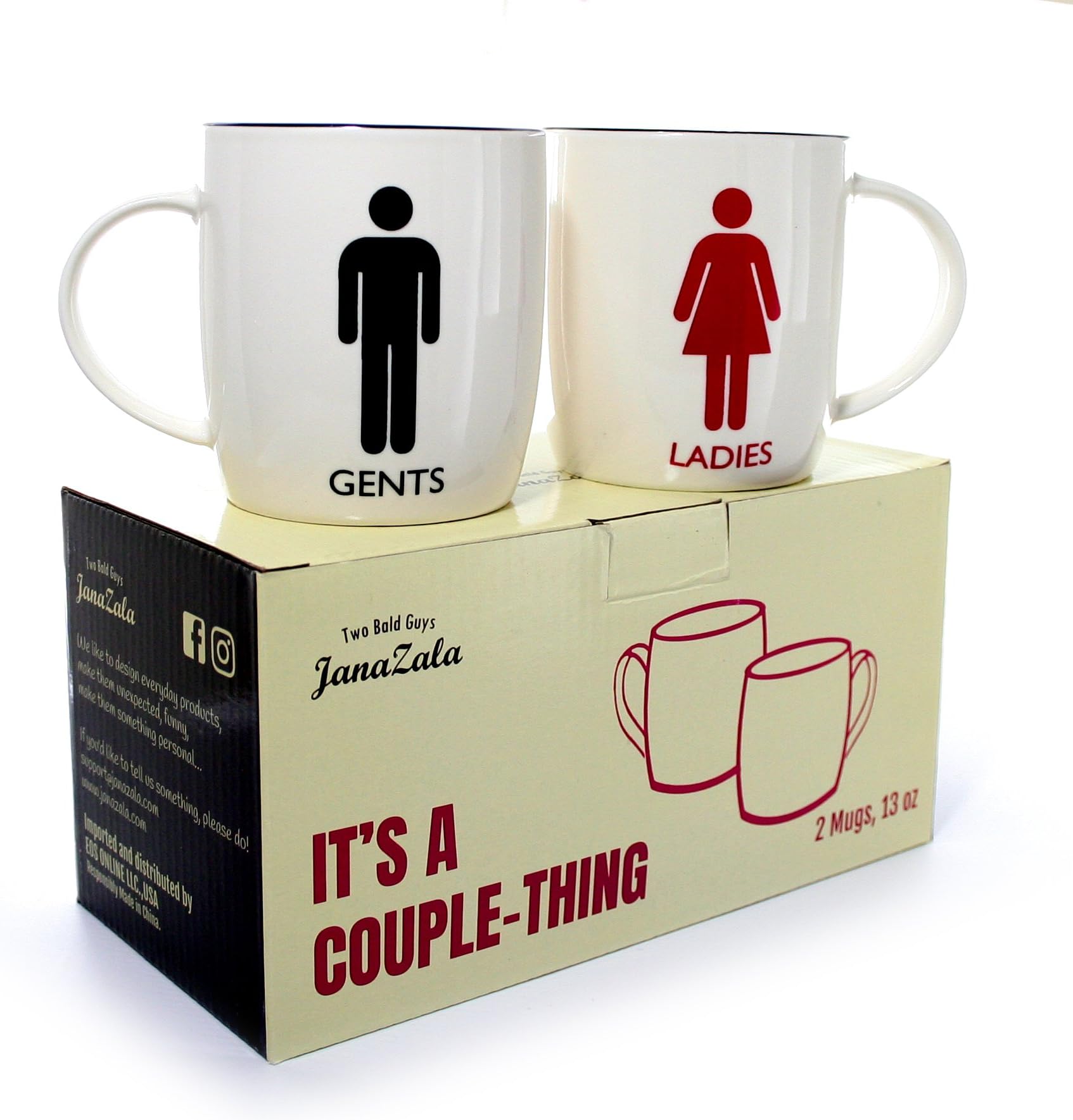 Janazala Funny Toilet Signs Coffee Mugs for Couple, Funny Anniversary and Engagement Gifts for Couples Friends Gift, Mom Dad, Him and Her, Ceramic, 13 Ounce, Set of 2