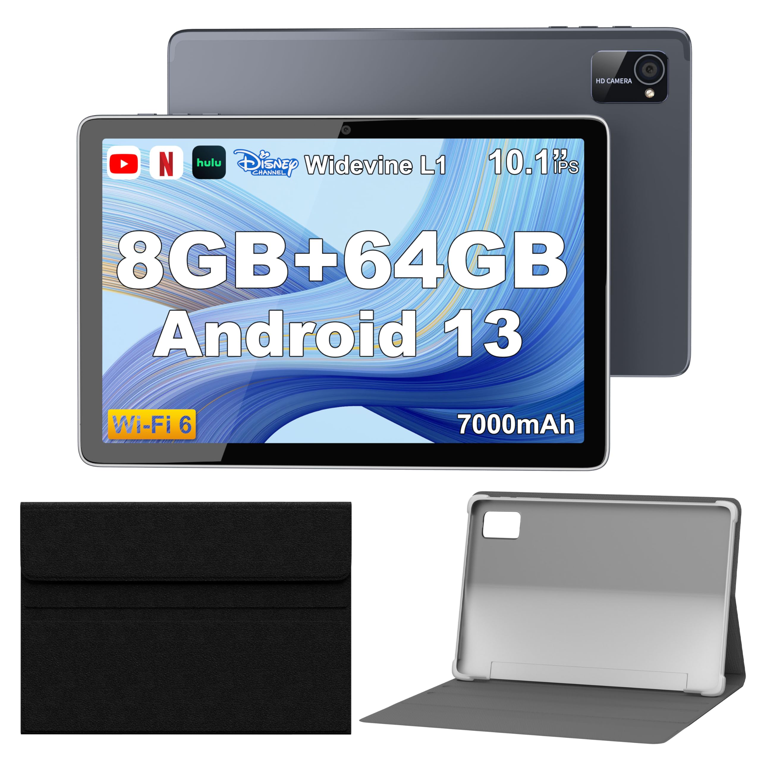 Tibuta Android Tablet, 10 Inch Tablets with Protective Case, Octa-Core Processor, 5.0MP Front+8.0MP Rear Camera, 7000mAh Bluetooth IPS Tablets, Wi-Fi Tablet