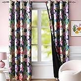 90 Inch Length Vibrant Purple Floral Blackout Curtains Light Blocking for Bedroom Nursey Sleepless ,Thermal Insulation Colorful Vivid Flower Patterned Drapes With Tiebacks Grommet 52Wx90L 2 Panels