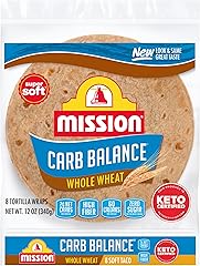 Mission Carb Balance Soft Taco Whole Wheat Tortillas, Medium Size, 8 Count, Low Carb, Keto, Whole Grains, High Fiber, No Suga