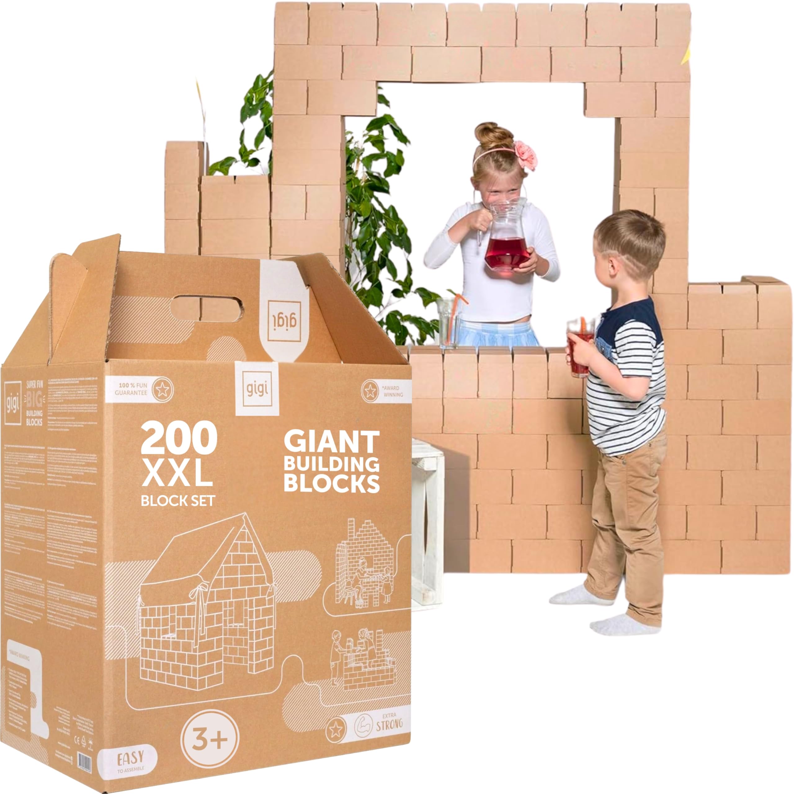 GIGI Bloks 200 XXL Large Building Blocks for Kids Stackable & Interlocking | Children's Cardboard Building Bricks, Sturdy and Easy to Assemble | Creative & Educational Real-Size Kids Construction Toys