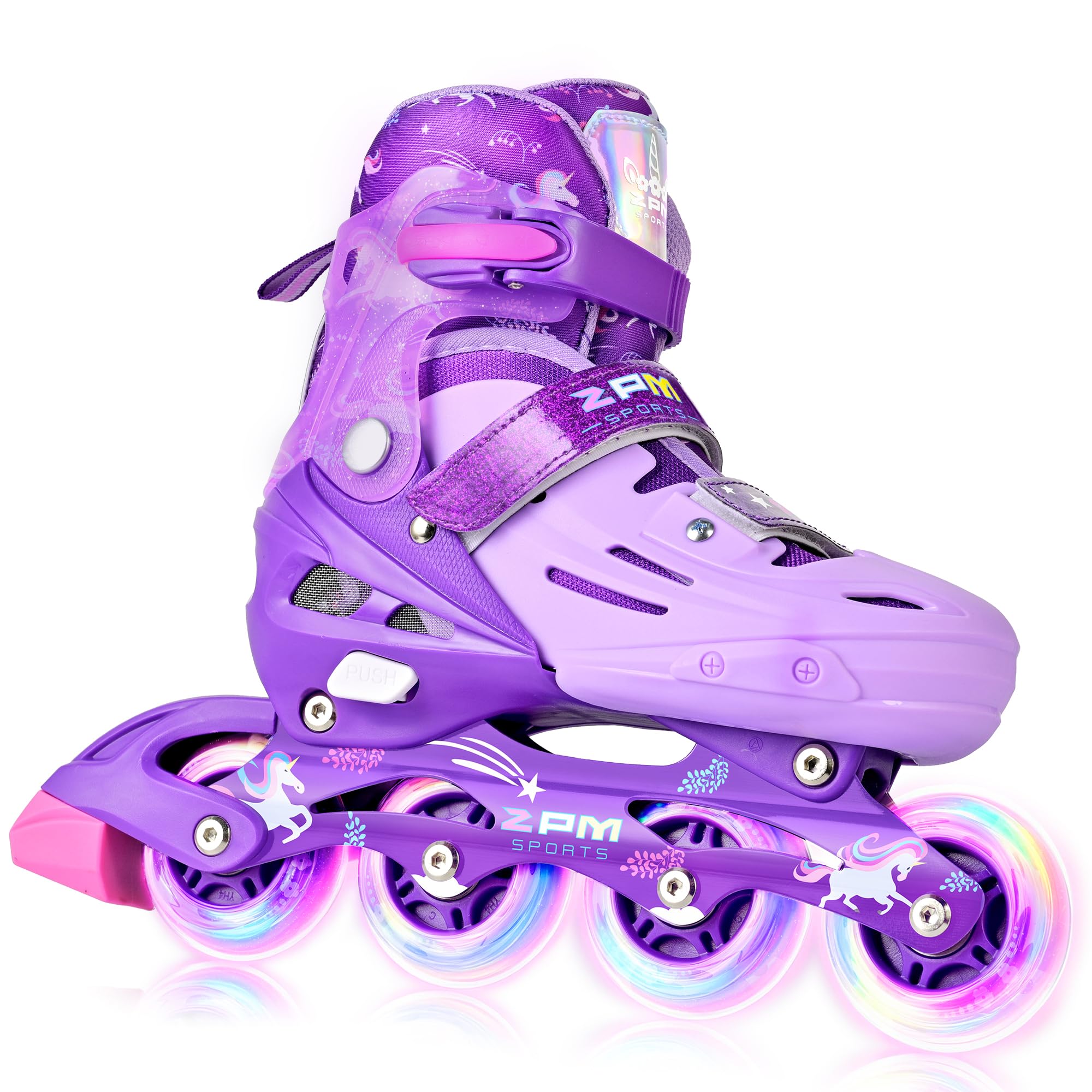 Photo 1 of 2PM SPORTS Kids Inline Skates Girls Ages 5-8 8-12 4-6 6-12 10-14 with Light Up Wheels, Adjustable Kids Blades Roller Skates for Girls Beginner Youth Outdoor Size 11C 1 2 3 4 5 6 7 8 Unicorn Purple
