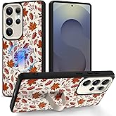 Jefonha Magnetic for Sumsung Galaxy S25 Ultra Case with Finger Strap Stand, Compatible with Magsafe, Cute Autumn Leafs Fall Phone Case for Women Men Slim Shockproof Cover for S25 Ultra, Autumn Leaves