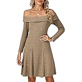 ANYUETE Womens Off The Shoulder Long Sleeve Casual Mini Dress