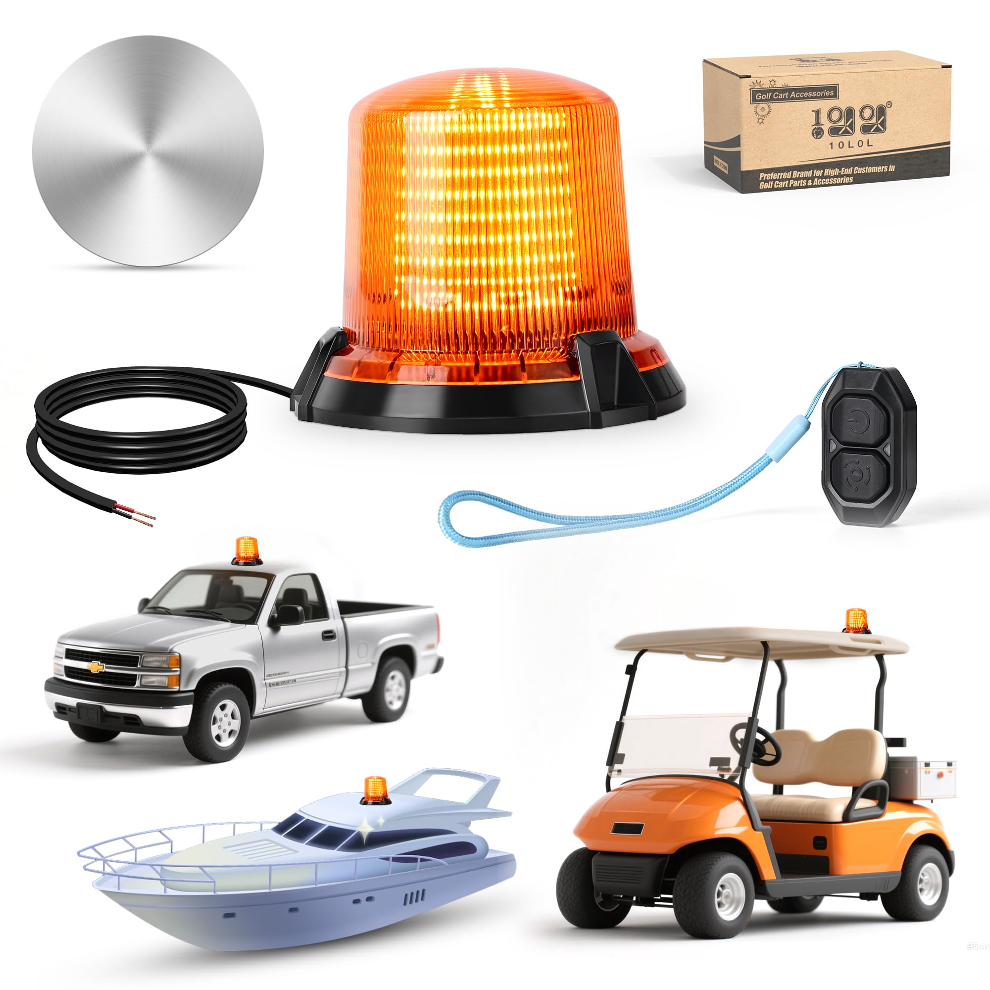 Photo 1 of 10L0L Golf Cart Flashing Safety Warning Light - Waterproof & Dustproof 12-80V Wide Voltage with 3M Cable for School Bus, Police Car, Yacht, Golf Cart