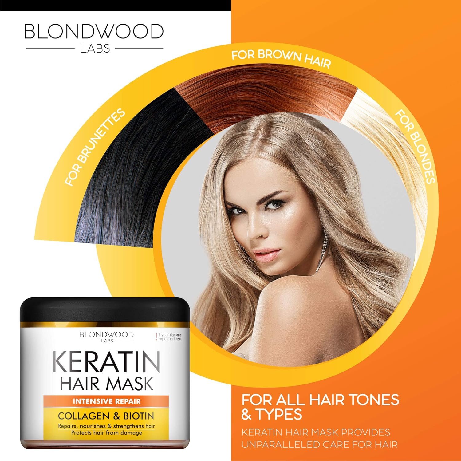 Keratin Hair Mask - Made in USA - Best Natural Biotin Keratin Collagen Treatment for Dry & Damaged Hair - Professional Collagen Hair Vitamin Complex for Hair Repair, Nourishment & Beauty - 8 oz: Beauty