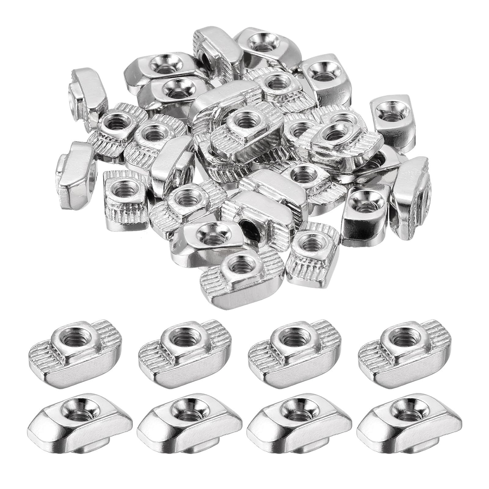 Photo 1 of uxcell 50Pcs M4 T Nuts Sliding T Slot Nut Fastener Carbon Steel Nickel Plated Half Round Roll in Sliding Aluminum Profile Accessories 3030 Series