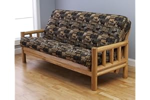 KODIAK FURNITURE Lodge Natural Wood Futon Set | Peter's Cabin Futon Mattress | Full Size