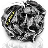 Exfoliating Loofah Body Scrubber for Shower: 3-Pack XXL 90g Loofah Sponge | Large Bath Sponge for Men &amp; Women with Active Bamboo Charcoal | Shower Loofah Sponge for Thick Lather | Durable Body Scrubber