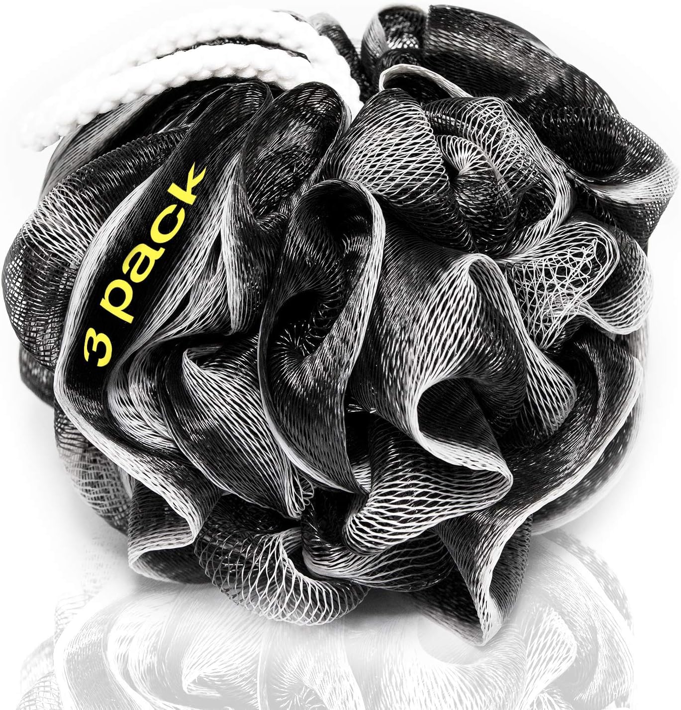 XXL 90g Charcoal Shower Loofah 3 Pack by Tilcare - Perfect Bath Sponge for Exfoliating for Men & Women - Body Scrubber Brush for Cleansing and Smooth Skin - Scrubbies that Remove Excess Oil and Dirt