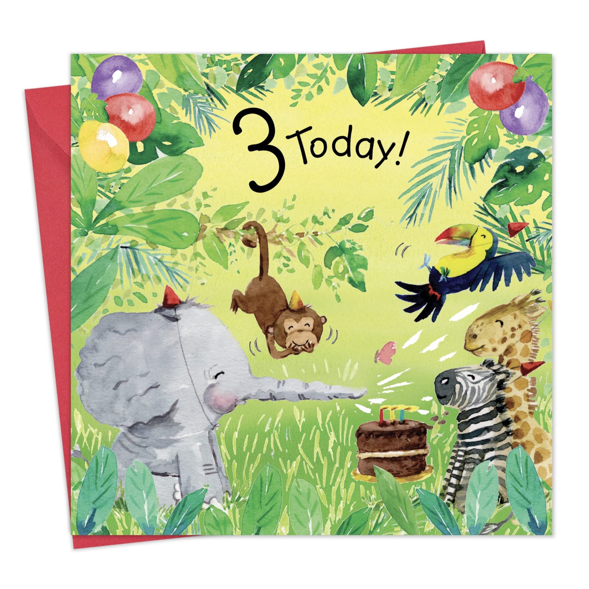 Twizler 3rd Birthday Card For Boy or Girl Jungle Animals - Age 3 Birthday Card - Age 3 Card - Childrens Happy Birthday Card - Girls Birthday Card - Boys Birthday Card - Age 3 Gifts