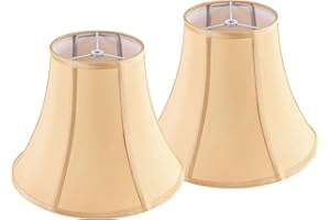 JERHOUS Gold Bell Lamp Shades Set of 2 Medium LampShade 6.7``Top x 13``Bottom x 10``High(Spider) Traditional Lamp shades for Table & Bedside Lamp - Hand Crafted Shade Replacement