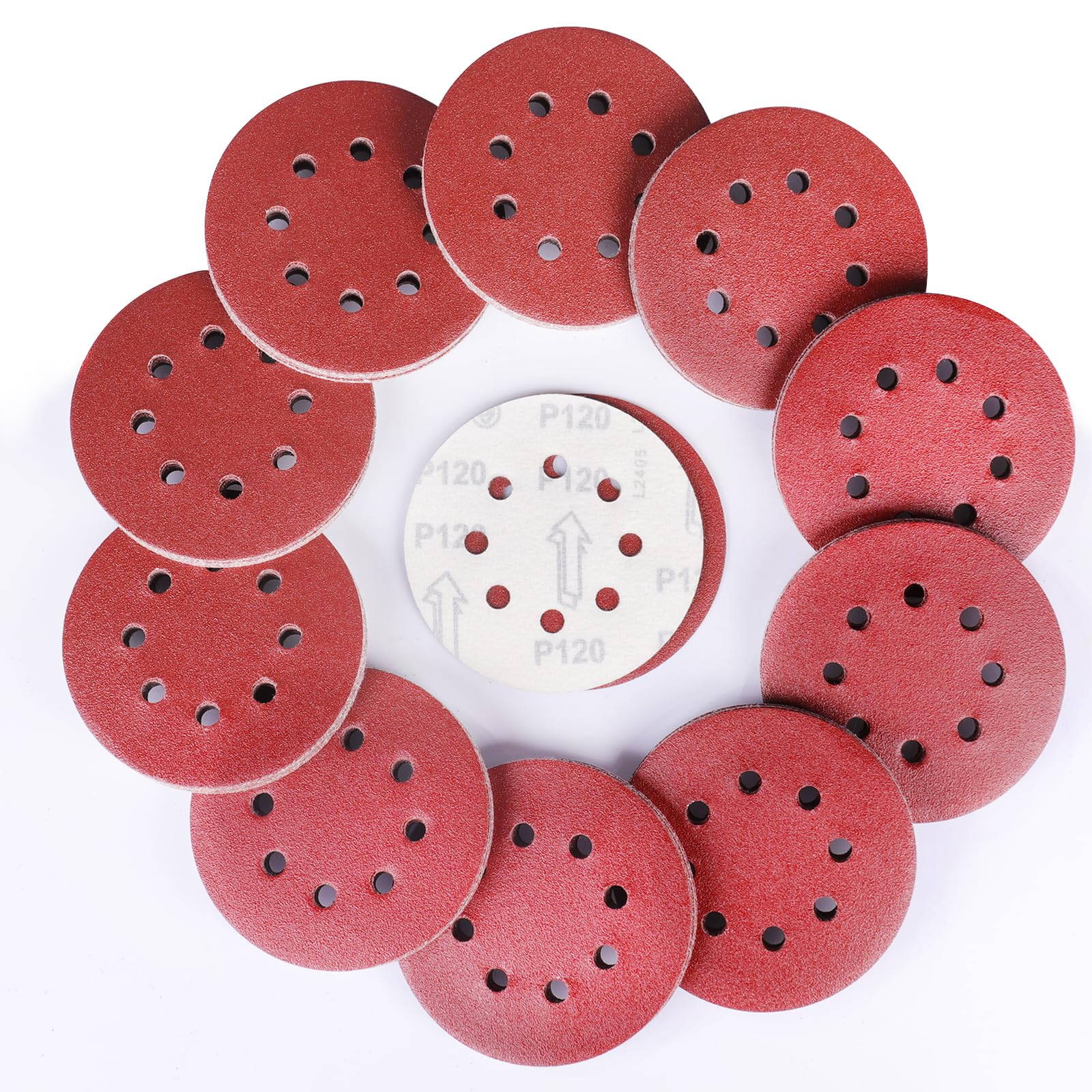 Sruhrak 100 Pcs Sanding Discs, 125mm Sanding Pads Set Hook and Loop 120 Grits Sandpaper for Random Orbital Sander — image 1