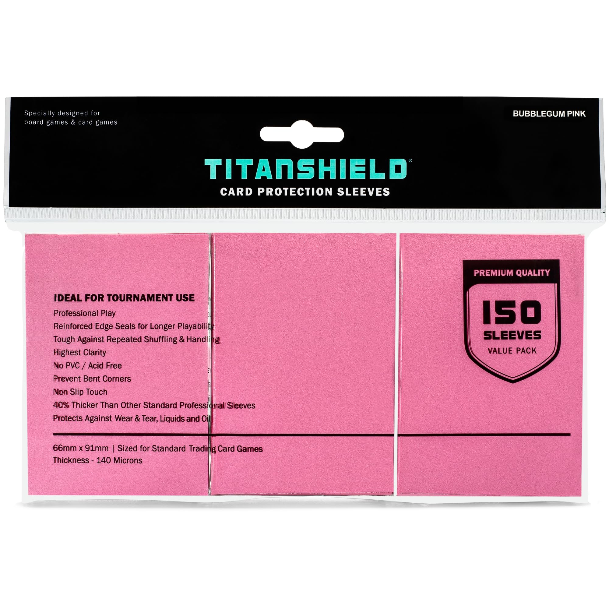 TitanShield (150 Sleeves/Bubblegum Pink) Standard Size Board Game Trading Card Sleeves Deck Protector for MTG, Dropmix — image 1