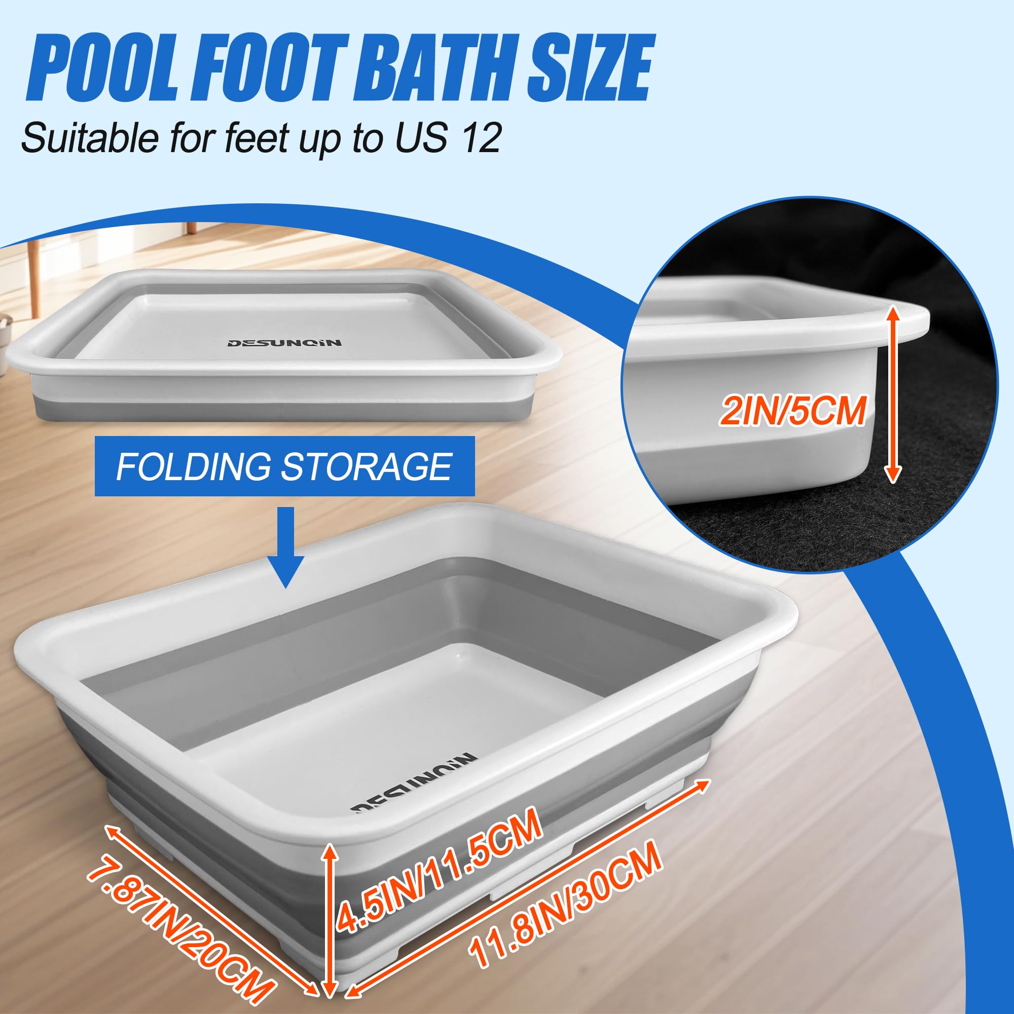 Condition photo showing New/Like New for desunqin 11.8" x 7.87" x 4.5" pool foot bath tray for swimming pool, non- slip collapsible foot bath