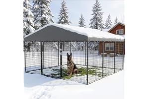 RTDTD 10x10x6 FT Outdoor Dog Kennel for Large Dogs, Heavy Duty Galvanized Steel Dog Run with Waterproof Roof, Double Security