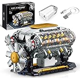 BseSparklion V8 Engine Building Kit That Runs, Build Your Own MOC Mini V8 Engine Model Toy for Adults, Compatible with Lego C