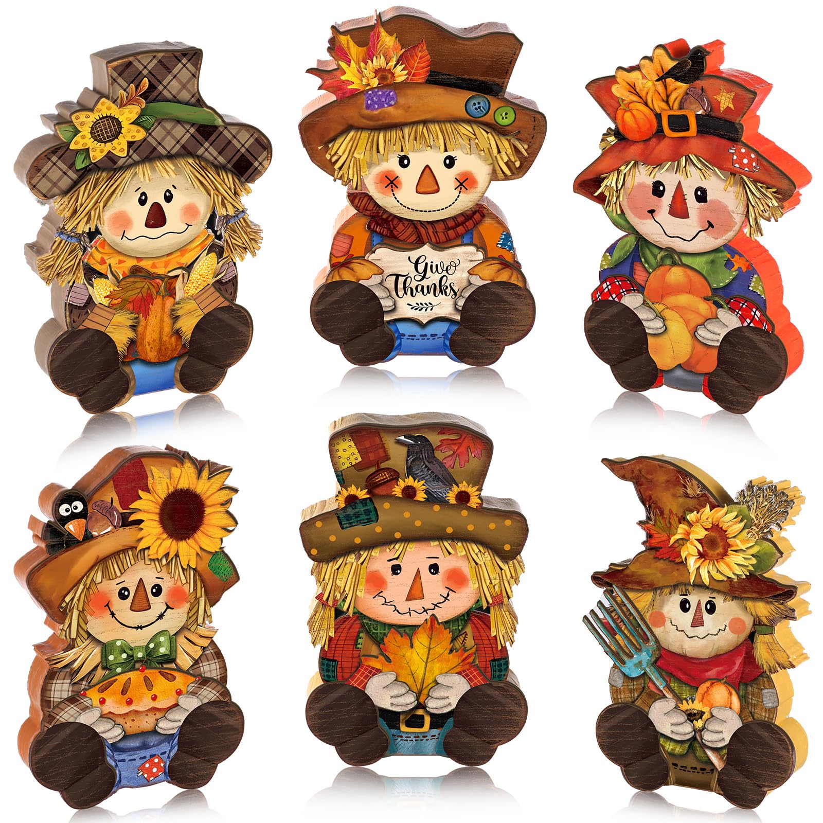 Photo 1 of DoubleFill 6 Pcs Fall Decorations Wooden Thanksgiving Scarecrow Table Centerpieces Fall Tiered Tray Decor Autumn Scarecrow Standing Wooden Block Signs for Home Kitchen Tabletop