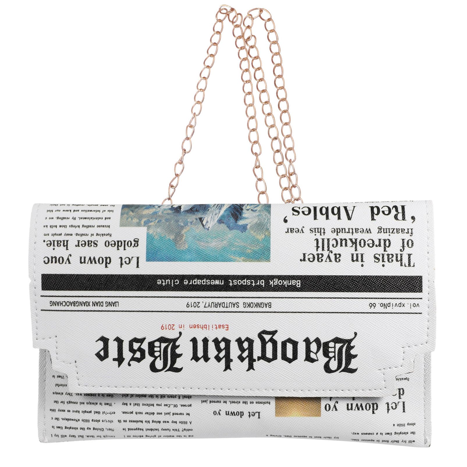 Modern PU Leather Shoulder Bag for Women with Newspaper Design Multifunctional Shoulder Bag with Chain as Shopping Bag for Small Items