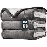 Electric Heated Blanket Full Size 72"x84", Dual-Sided Soft Flannel & Sherpa, LCD Display 10 Heat Settings with 1-12H Timer & Overnight Safe, Bed & Couch, Machine Washable, Light Grey