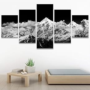 SIGNWIN 5 Panel Canvas Wall Art Monochromatic Mountains...