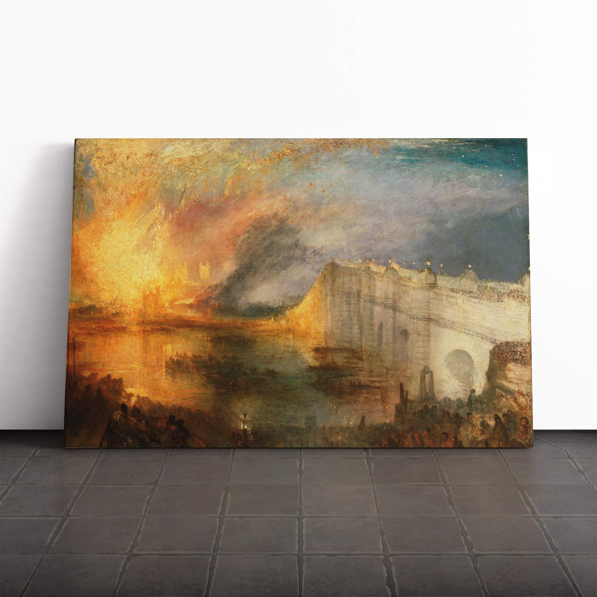 Joseph William Turner The Burning of The Houses of Commons Canvas Print | Gallery Wrapped 30mm Frame Wall Art | 20x14 inches | Ready to Hang | Contemporary Picture | Living Room Bedroom Lounge Office