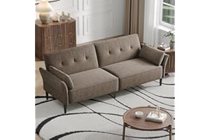 COPIAE 89” Futon Sofa Bed, Comfy Futon Couch Bed with 2 Square Pillows,Convertible Sleeper Sofa with Adjustable Backrest& Armrests, Modern Loveseat Sleeper for Living Room,Velvet Fabric Light Brown