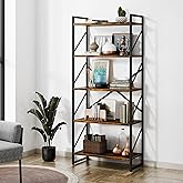 Shintenchi 5 Tiers Bookshelf, Classically Tall Bookcase Shelf, Industrial Book Rack, Modern Book Holder in Bedroom/Living Roo