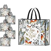 NymphFable 5 Pack Reusable Shopping Bags Colorful Butterflies Washable Grocery Bags Fabric Tote Bag