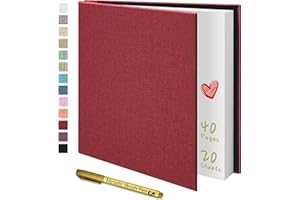 Yopih Photo Album Self Adhesive for 4x6 5x7 8x10 Pictures Scrapbook Album Christmas Photo Album Linen Hardcover DIY with A Metallie Pen Length 11x10.6 Inch 40 Pages Red