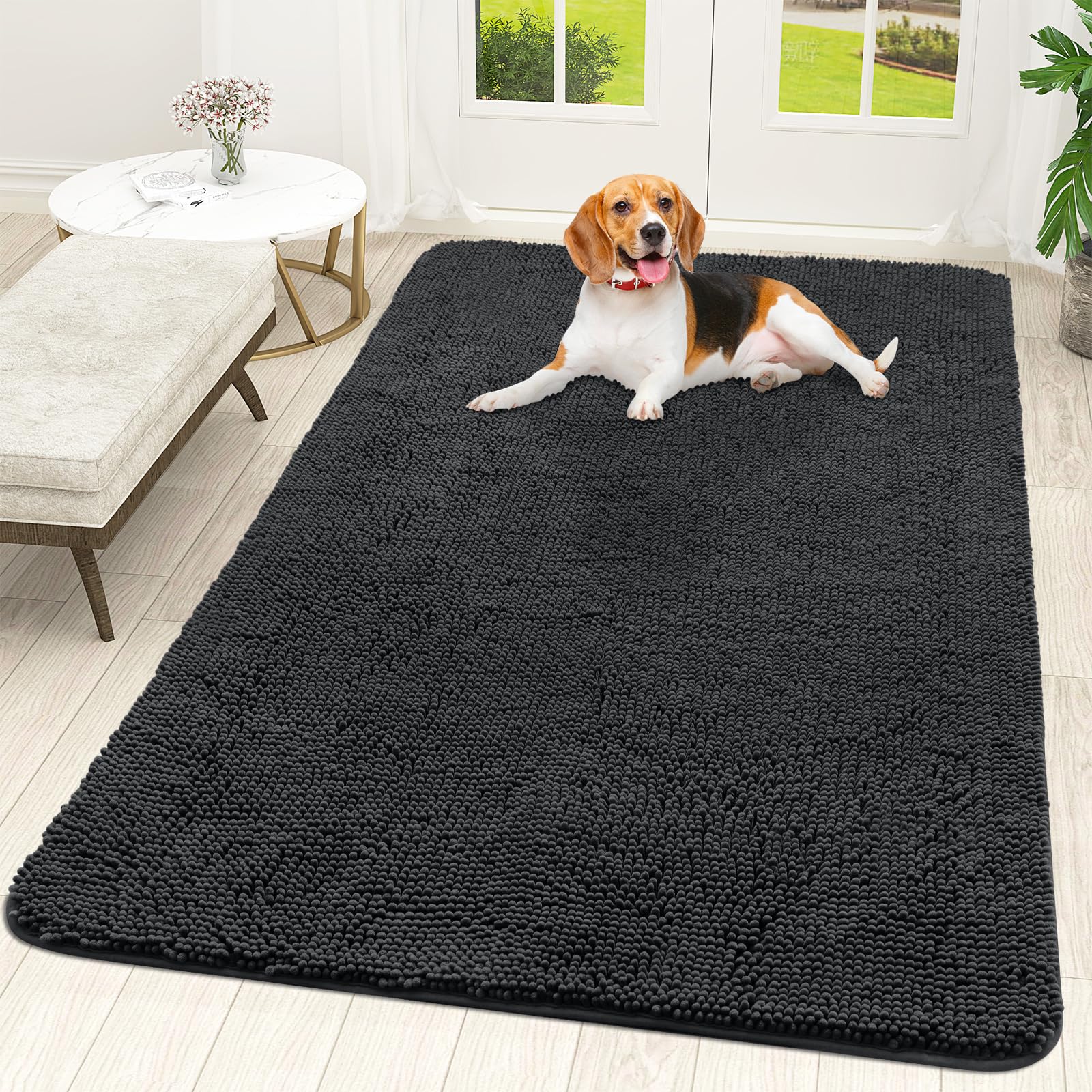 Photo 1 of OLANLY Dog Door Mat for Muddy Paws 59x35, Absorbs Moisture and Dirt, Absorbent Non-Slip Washable Doormat, Quick Dry Chenille Mud Mat for Dogs, Entry Indoor Entryway Carpet for Inside Floor, Dark Grey