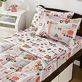 DJY Zipper Bedding Set Twin, Cars Bedding Sets for Boys, Kids Construction Comforter Set with Fitted Sheet Pillowcases, All in One Zipper Bed Set for All Seasons