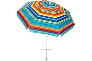 AMMSUN Beach Umbrellas for Sand Heavy Duty Wind Portable, 6.5ft Outdoor Umbrella with Sand Anchor and UV Protection, Parasols Includes Carry Bag for Beach, Patio, and Garden, Yellow Stripes
